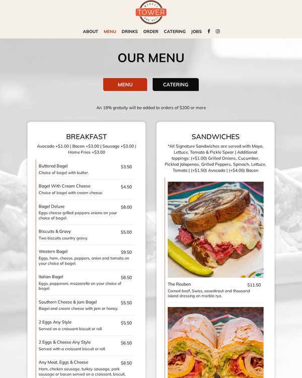 The top of the menu at Tower Market and Deli