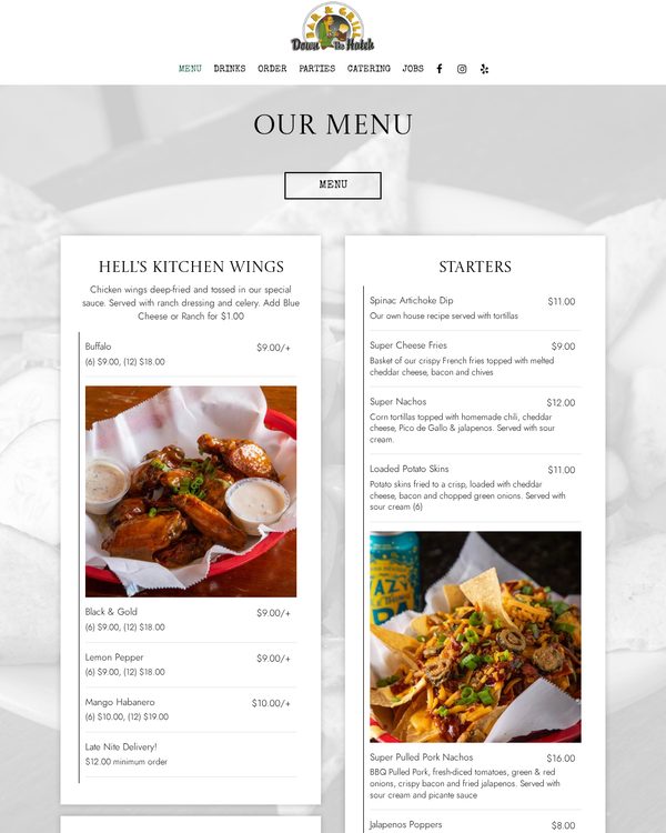 The top of the menu at Down the Hatch