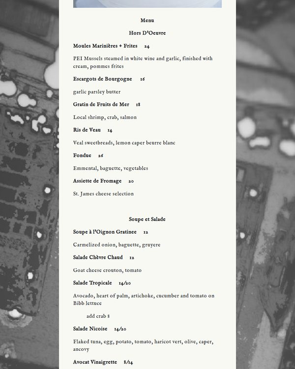 The top of the menu at La Crepe Nanou