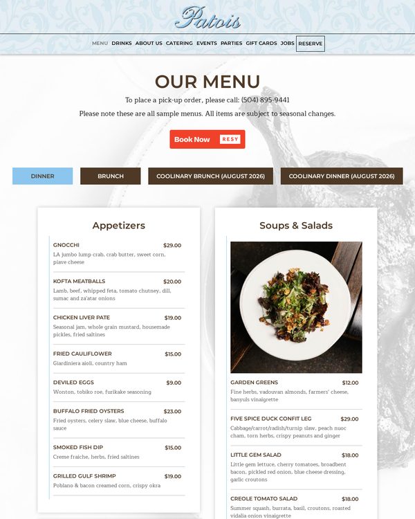 The top of the menu at Patois