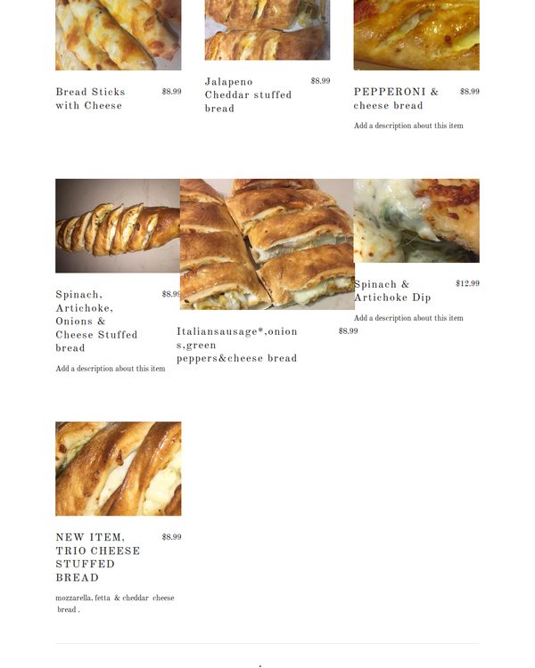 The top of the menu at The Pizza Shoppe (Bronx Italian street food)