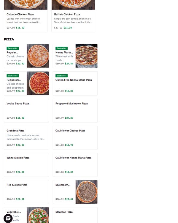 The top of the menu at Bleecker Street Pizza
