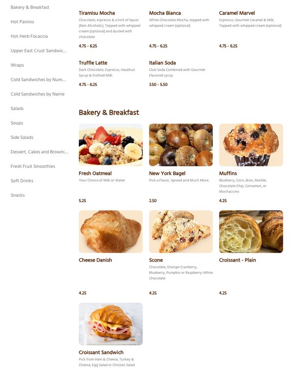 The top of the menu at Champignon Café