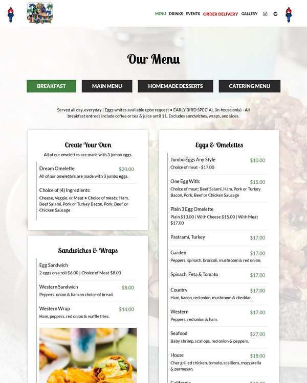 The top of the menu at Lindenwood Diner
