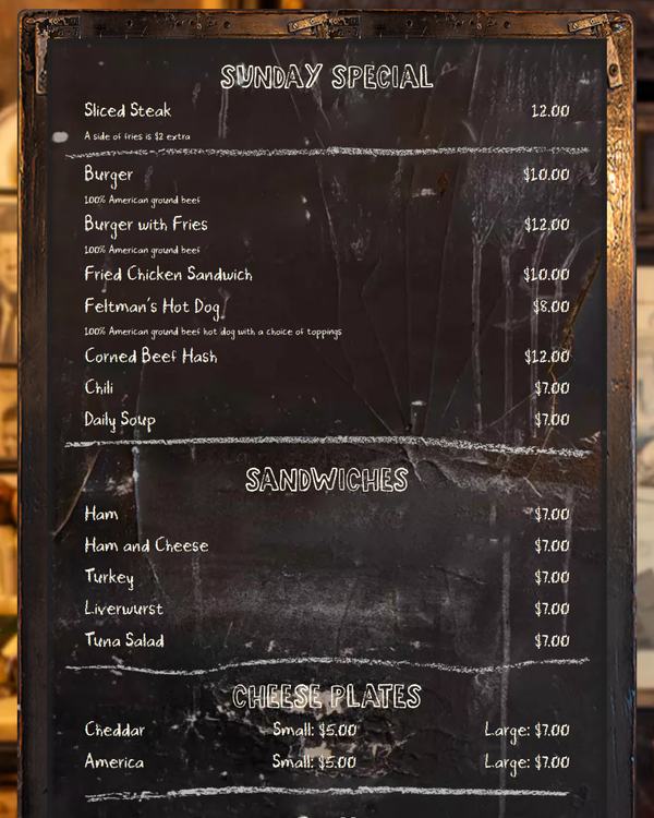 The top of the menu at McSorley's Old Ale House