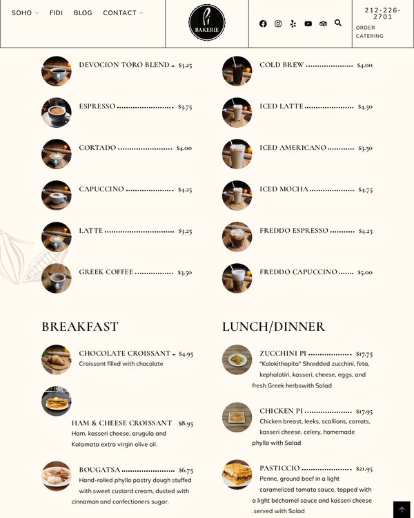 The top of the menu at Pi Bakerie
