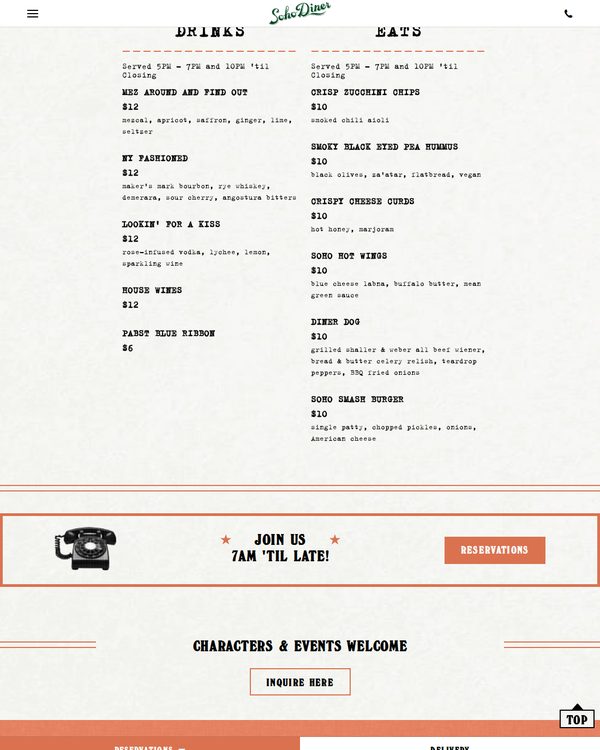 The top of the menu at Soho Diner