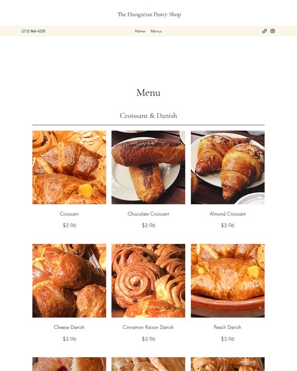 The top of the menu at The Hungarian Pastry Shop