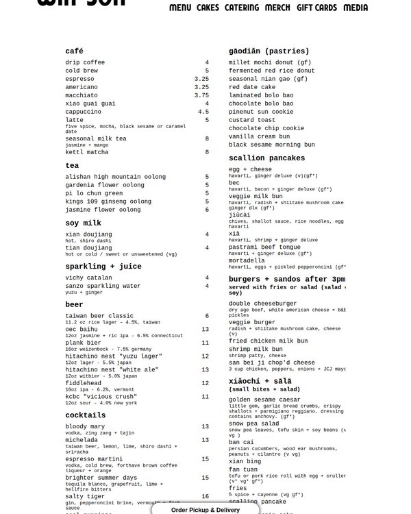 The top of the menu at Win Son Bakery