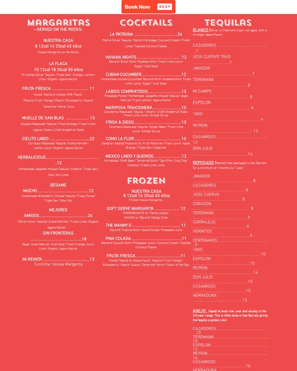 The top of the menu at Dos Taquitos