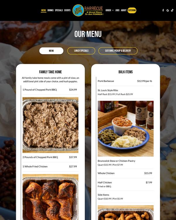The top of the menu at Ole Time Barbecue