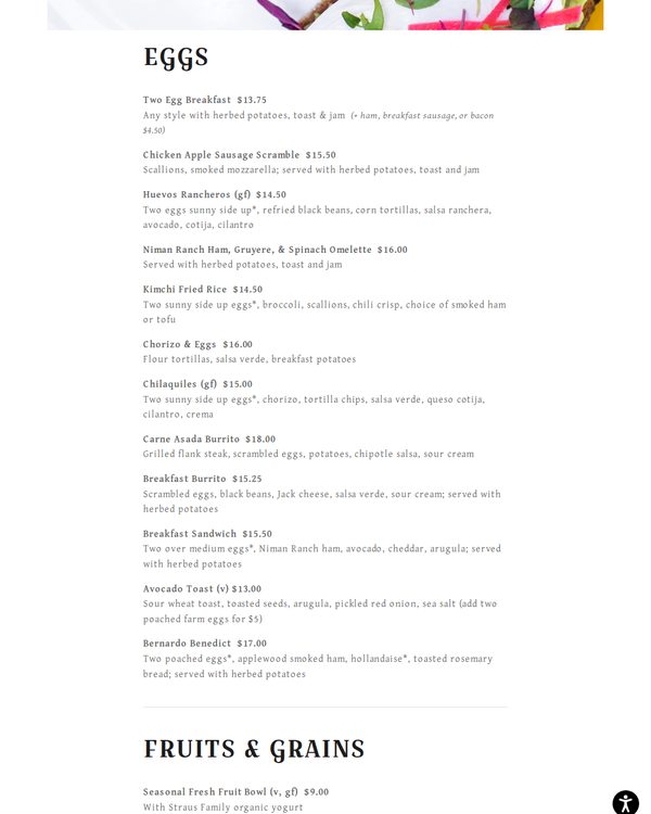 The top of the menu at Cafe Bernardo Midtown