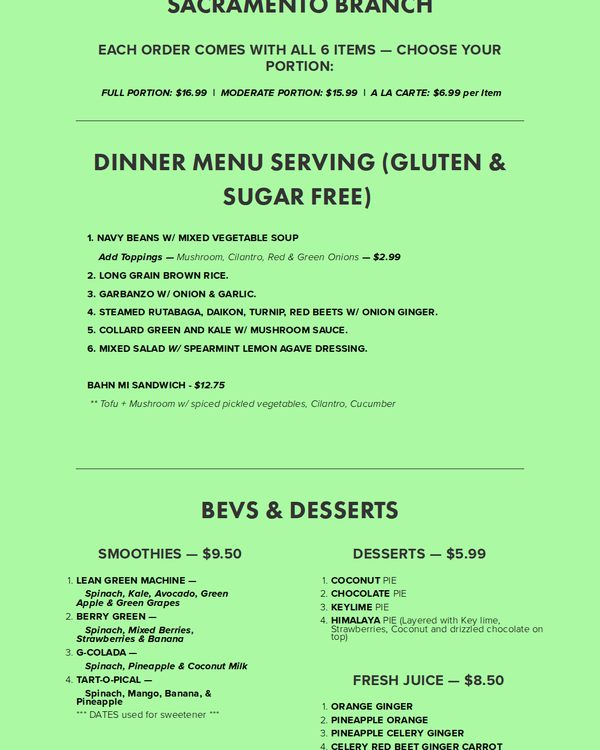 The top of the menu at Himalaya Vegan Organic Restaurant