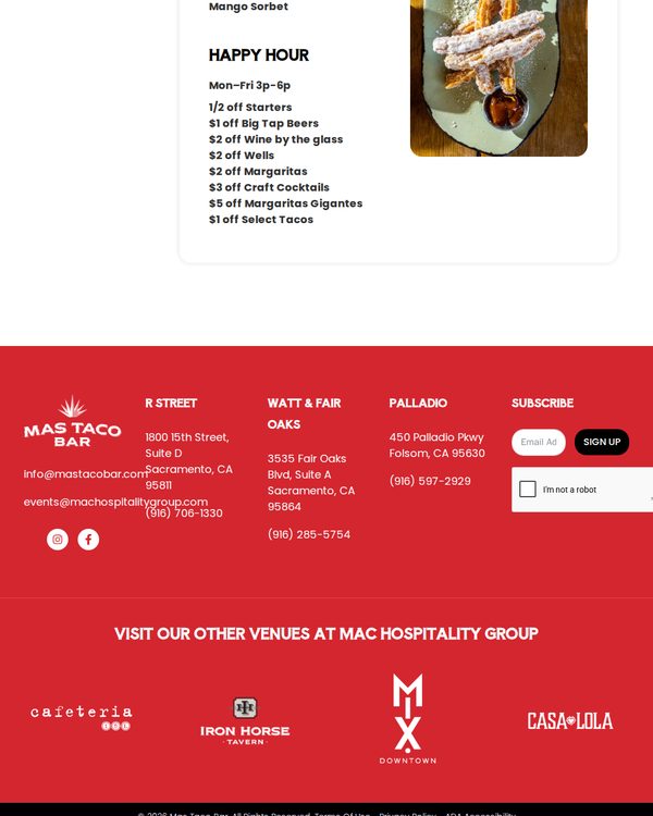 The top of the menu at Mas Taco Bar R Street
