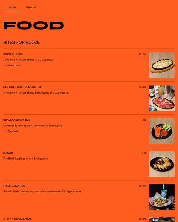 The top of the menu at Pocha House
