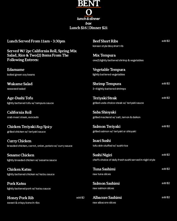 The top of the menu at Sushi Cafe