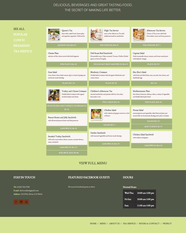 The top of the menu at Tea List