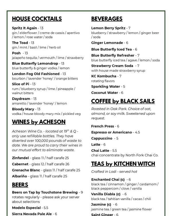 The first page of the menu at Veg Kitchen + Bar