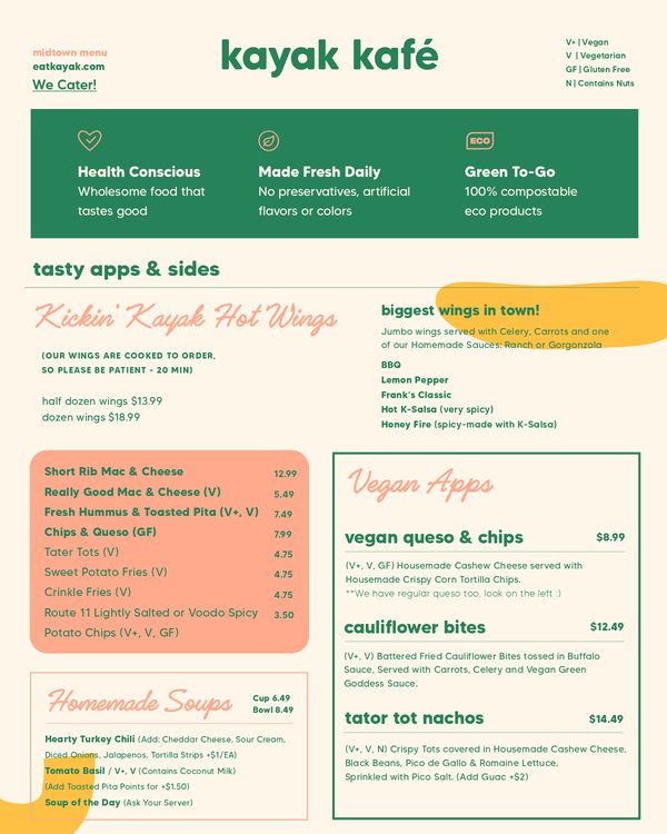 The first page of the menu at Kayak Kafe Broughton