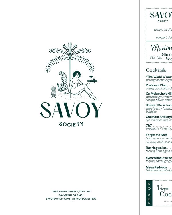 The first page of the menu at Savoy Society
