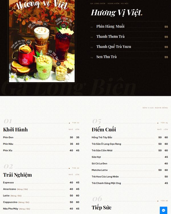 The top of the menu at Hoả Xa Cafe